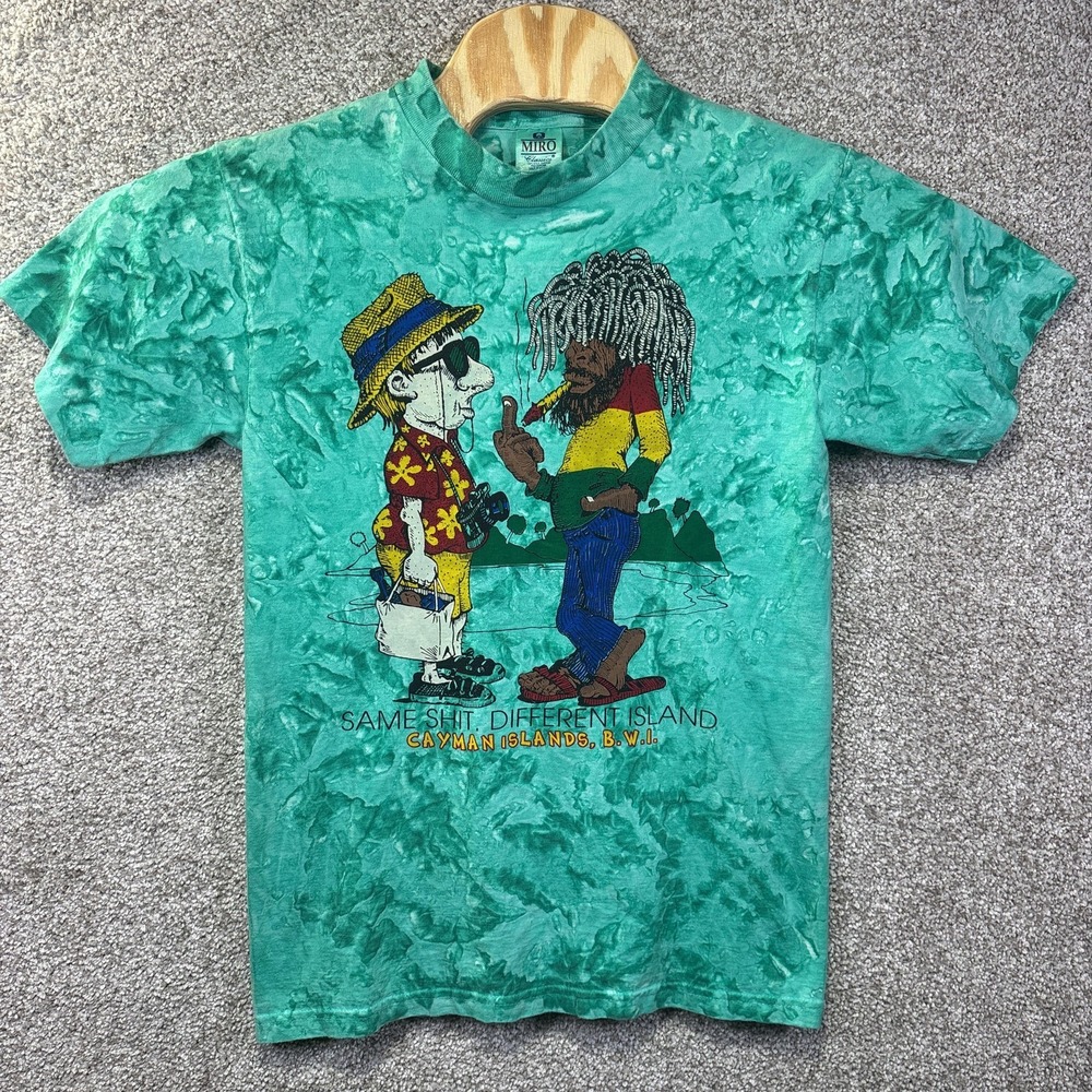 MIRO Shirt Mens Medium Green Cayman Islands Same Sh** Rasta Graphic‎ Humor Tee